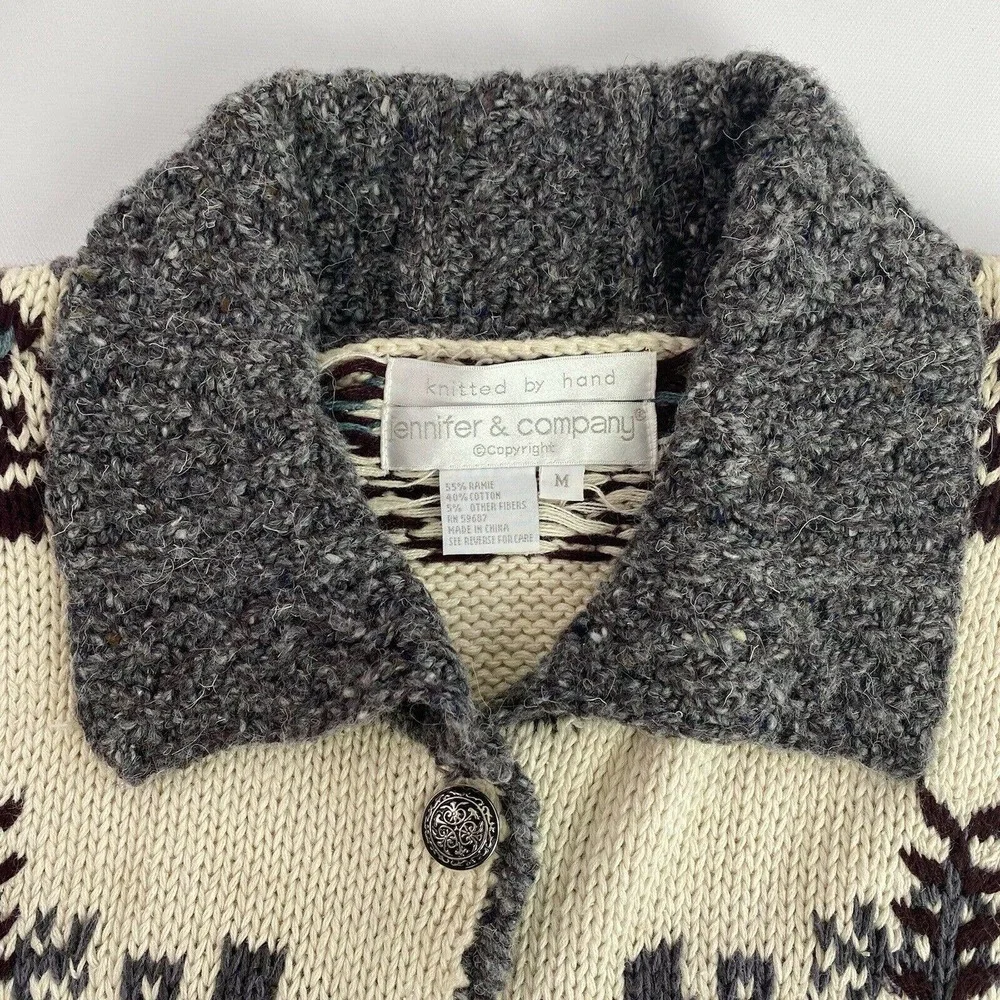 Jennifer & Company Chunky Hand Knit Cardigan Nordic Womens Med - Picture 3 of 8